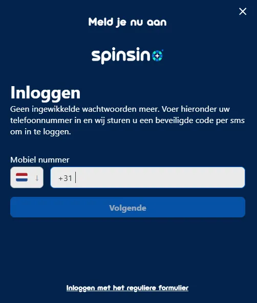 spinsino signup page